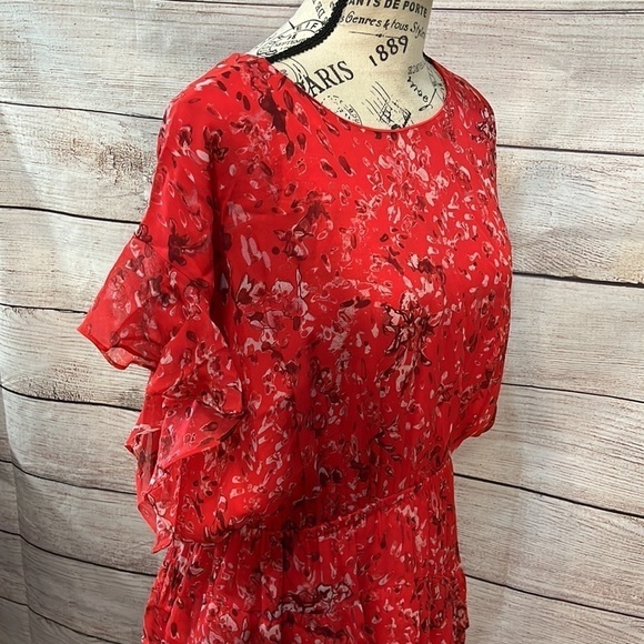 IRO Blame Dress Asymmetrical Hem Floral Red Size 38/6 - Picture 4 of 12